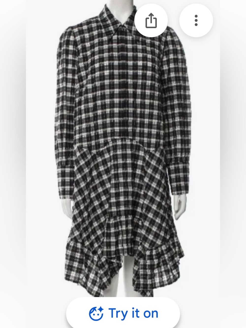Ganni Black and White Plaid Long-Sleeve Dress